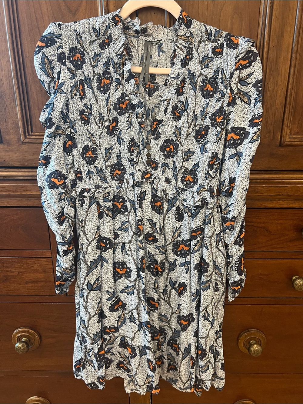 Anthropologie Blue Floral Print Smocked Jumpsuit
